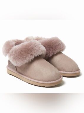 Fireside Dearfoams Perth Shearling Foldover Slipper Booties Pink Size 8 NIB